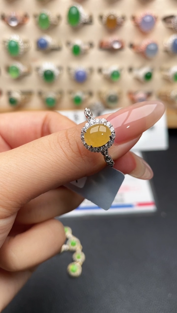 银S925镶嵌戒指翡翠一物一证一礼盒