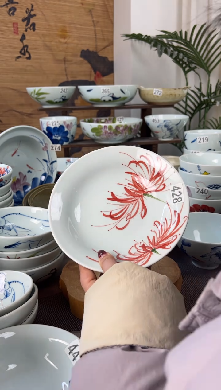 明舟中暇手绘8寸明式古碗（单只装随机图案）