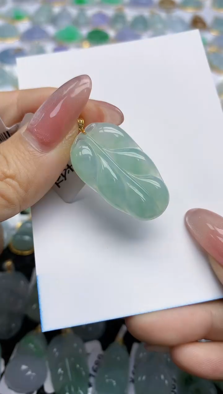 【闪购商品】翡翠挂件18K金镶嵌天然翡翠A货4