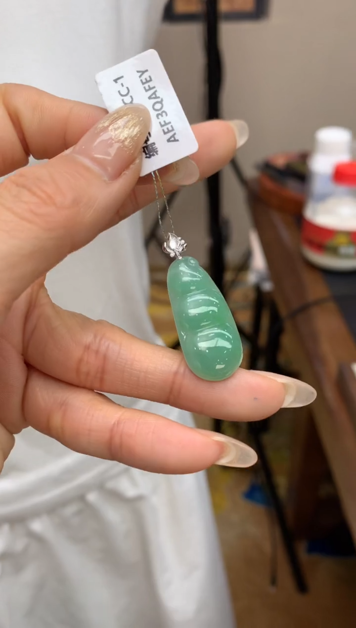 【闪购商品】翡翠颈饰18K金镶嵌福豆