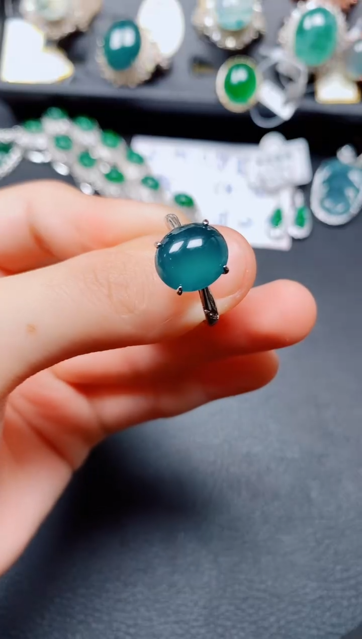 翡翠戒指银S925镶嵌翡翠