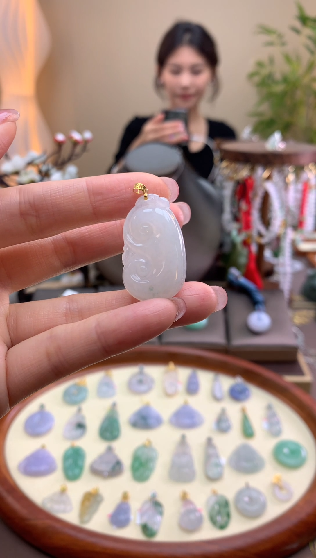 【闪购商品】翡翠颈饰18K金镶嵌如意