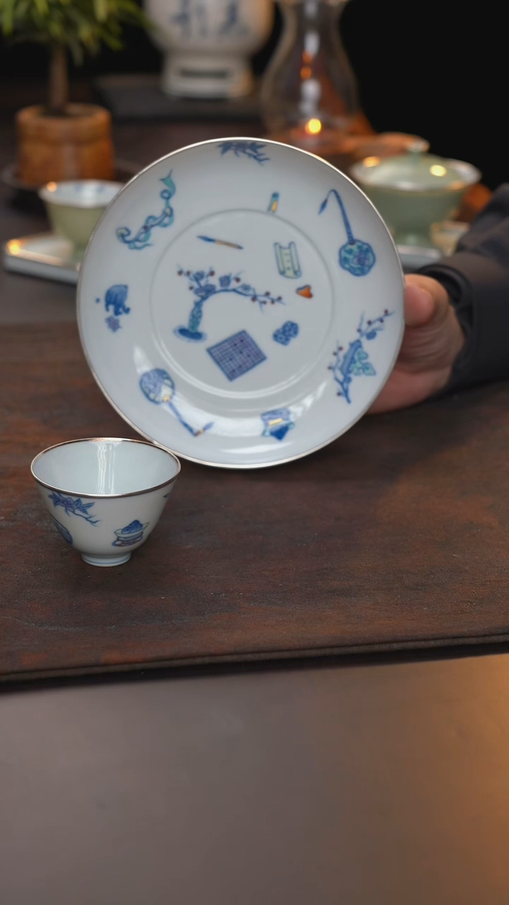 斗彩琴棋书画壶承包银口