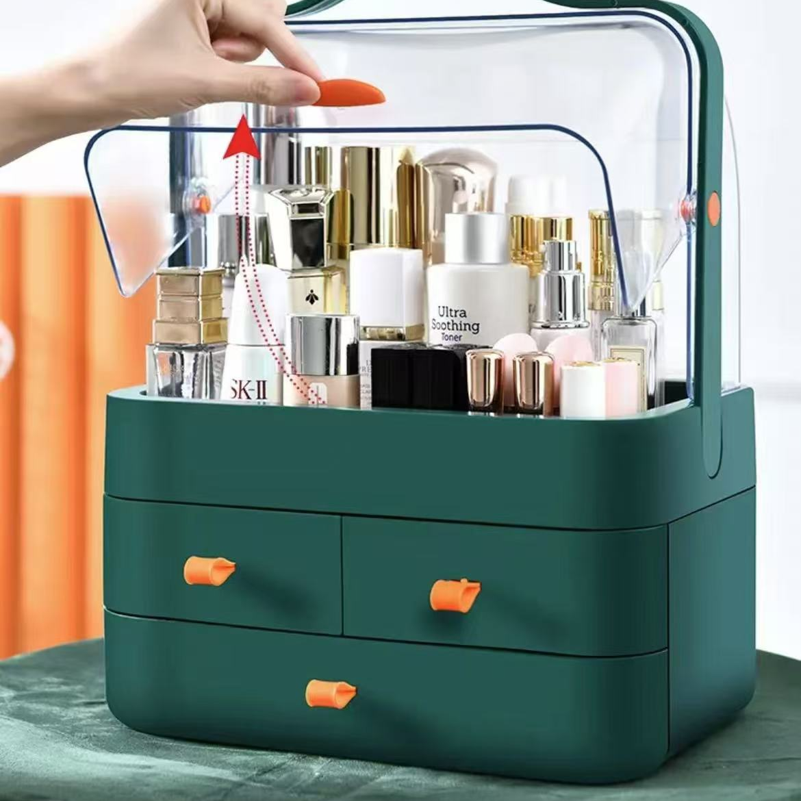 直销大容量化妆品收纳盒宿舍桌面防尘简约家用梳妆台护肤品置物架
