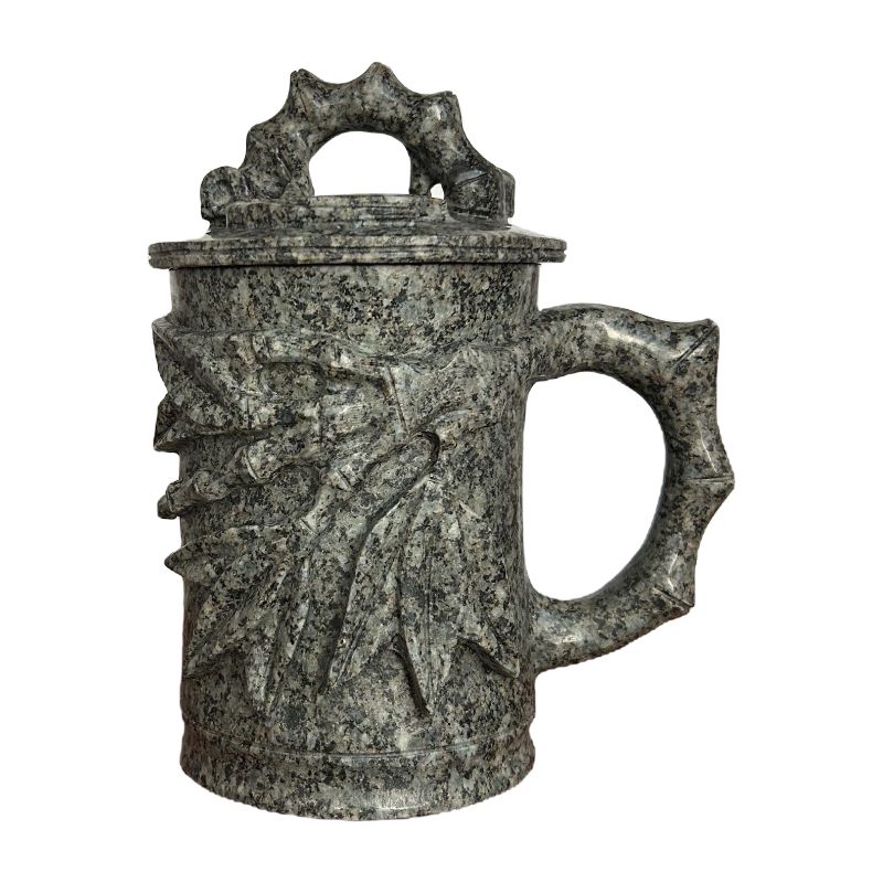 内蒙古创意奈曼旗中华中华麦饭石整石雕刻竹叶一体杯600毫升个性