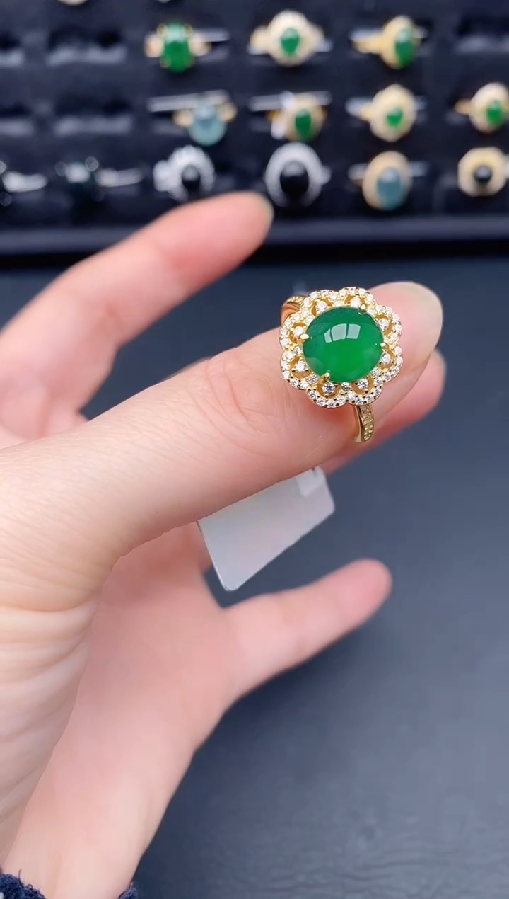 银S925镶嵌戒指翡翠天然a货翡翠119