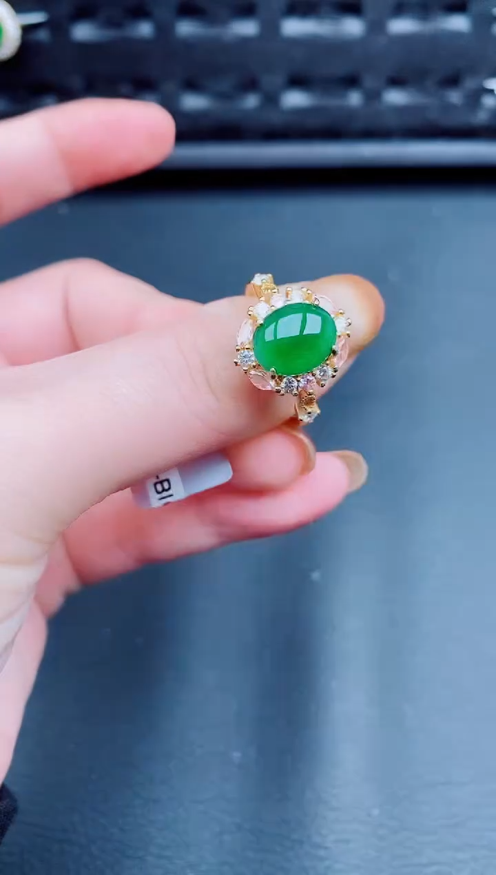 【闪购商品】翡翠戒指银S925镶嵌天然a货翡翠364