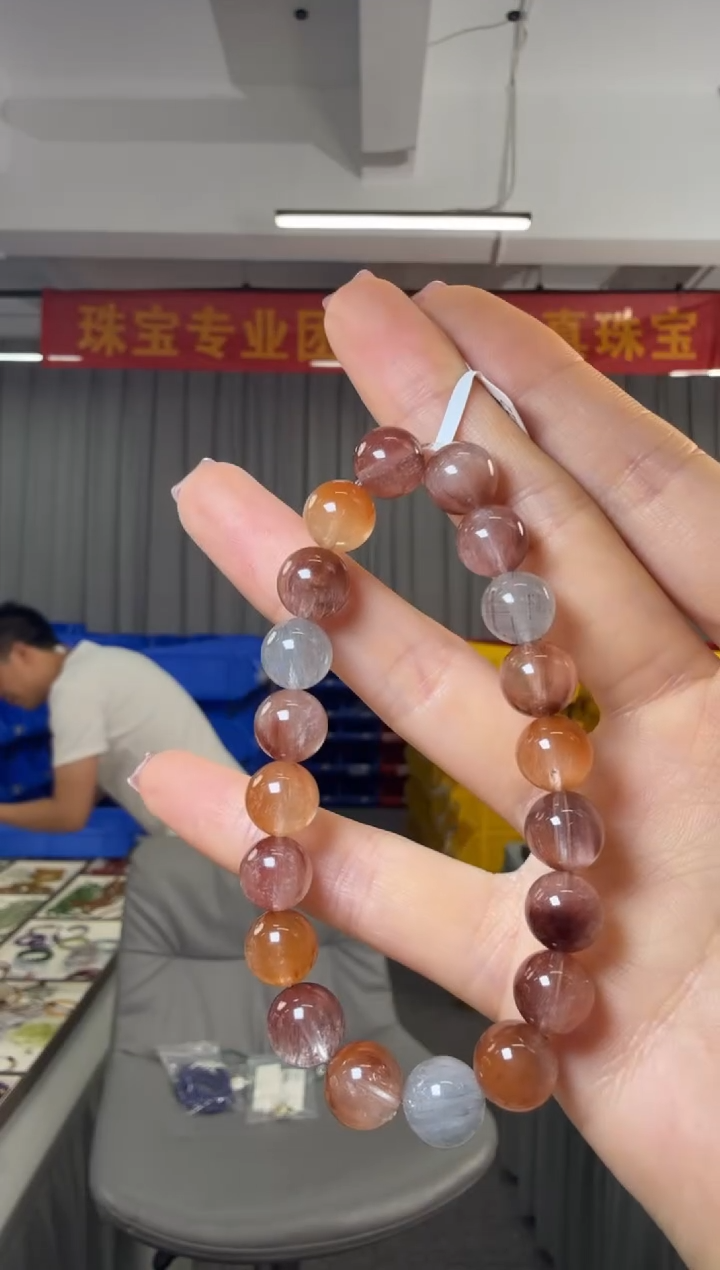 水晶手串未镶嵌红兔毛圆珠单圈约9-10mm