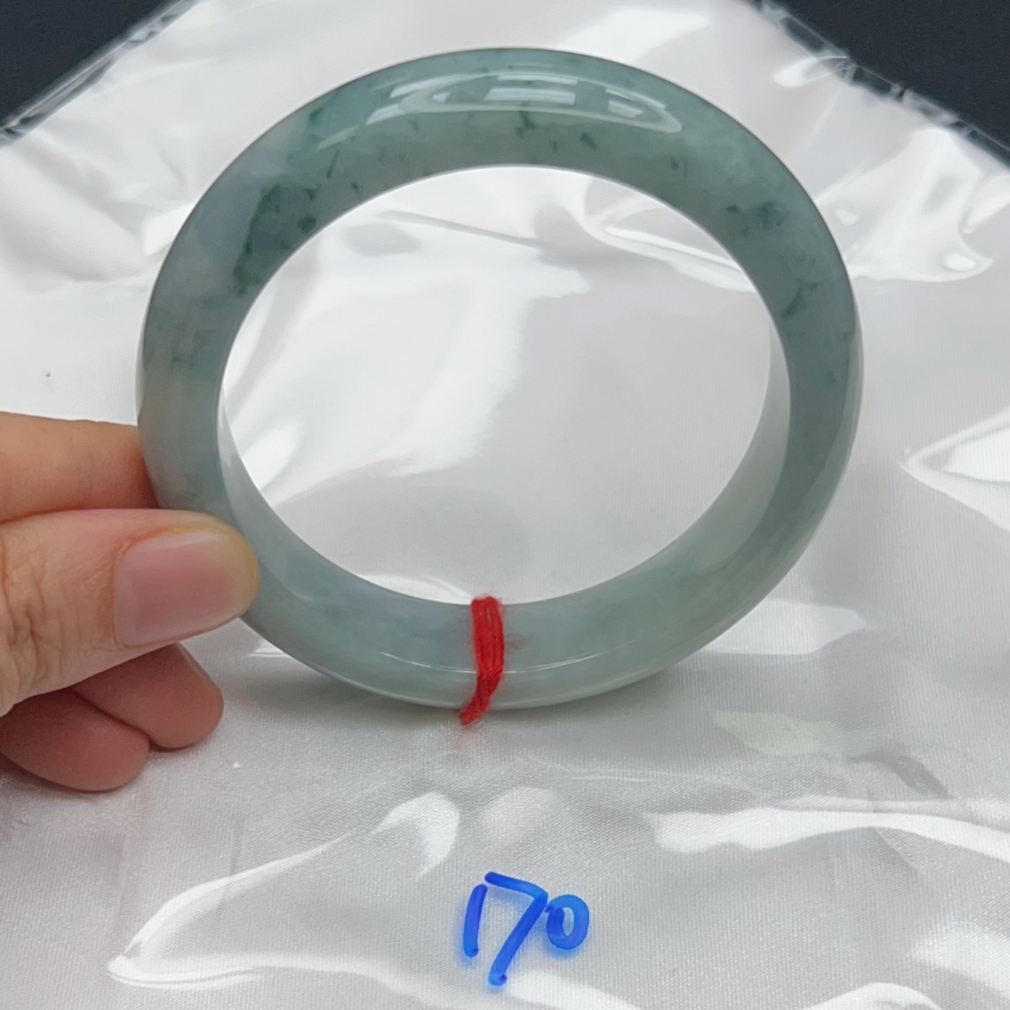 【圈口55~57】缅甸A货翡翠手镯天然玉镯女款晴蓝底飘花手镯880-170