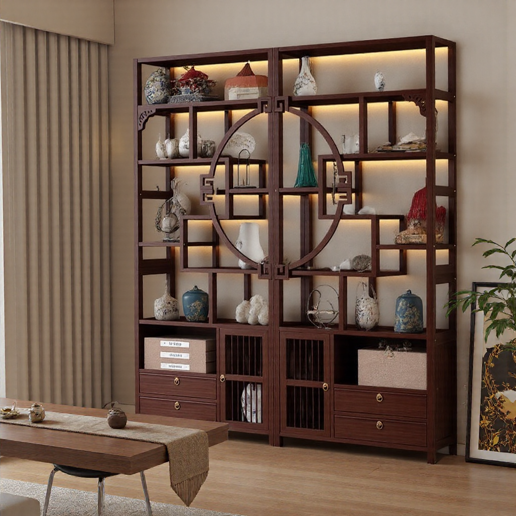 新中式博古架茶具置物架非实木茶叶展示柜多宝阁茶水柜茶壶摆放架