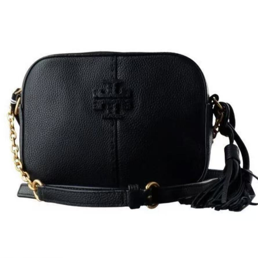 99新 TORY BURCH/汤丽柏琦 【静文】TB 黑色牛皮斜挎包/TS025423