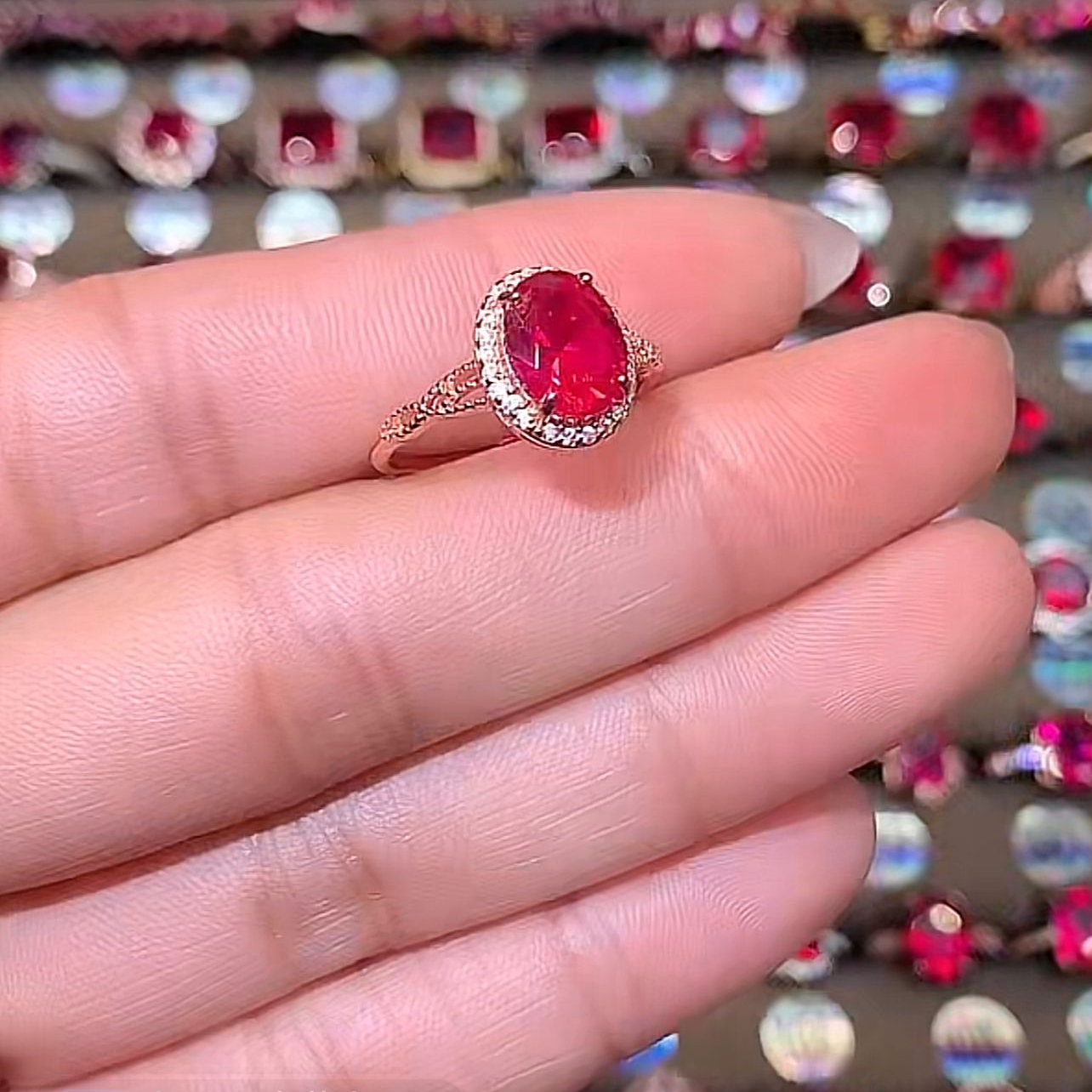 红宝石银镶开口戒79玫瑰金
