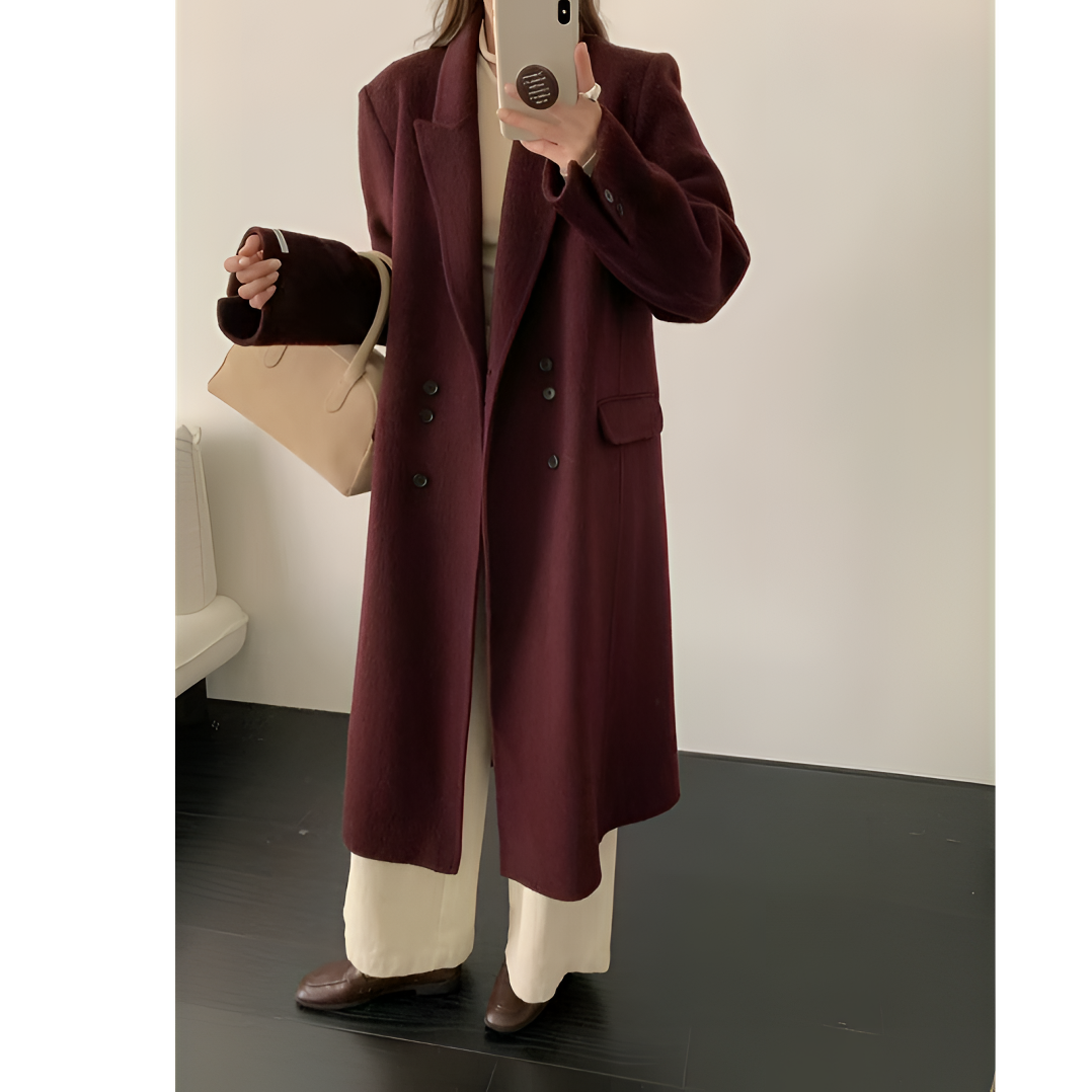 009羊毛双面尼大衣双排小扣西装领长款胸围120衣长109