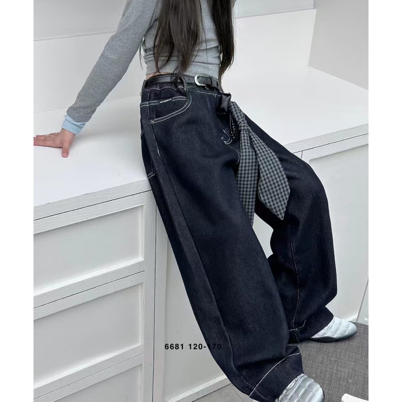 中大童潮童冬季新款加绒休闲时尚一体绒牛仔裤6681