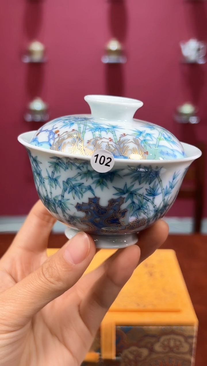 【闪购商品】盖碗斗彩翠竹二才盖碗102