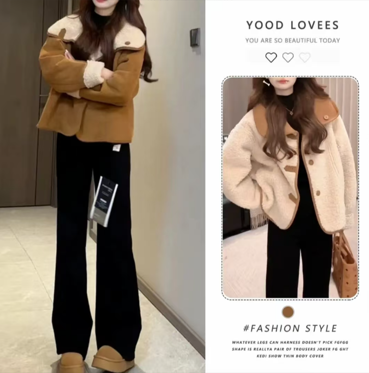 2025秋冬季新款翻领冬季女保暖包袖纯色短外套秋冬宽松毛领棉服