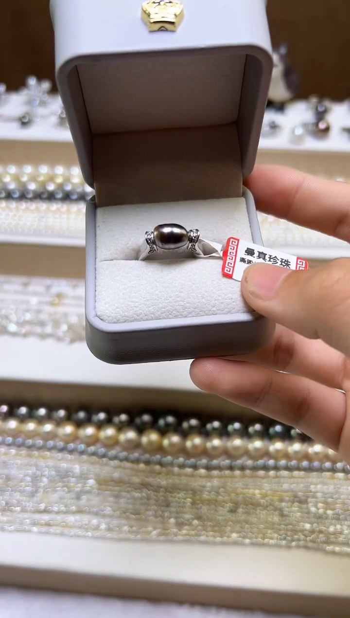 海水珍珠戒指银S925镶嵌大溪地