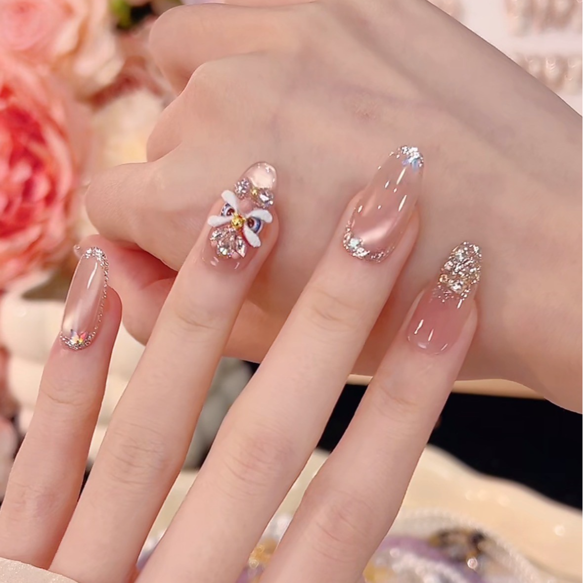 【财源滚滚】手工猫眼穿戴甲美甲贴片可拆卸指甲贴片10片装