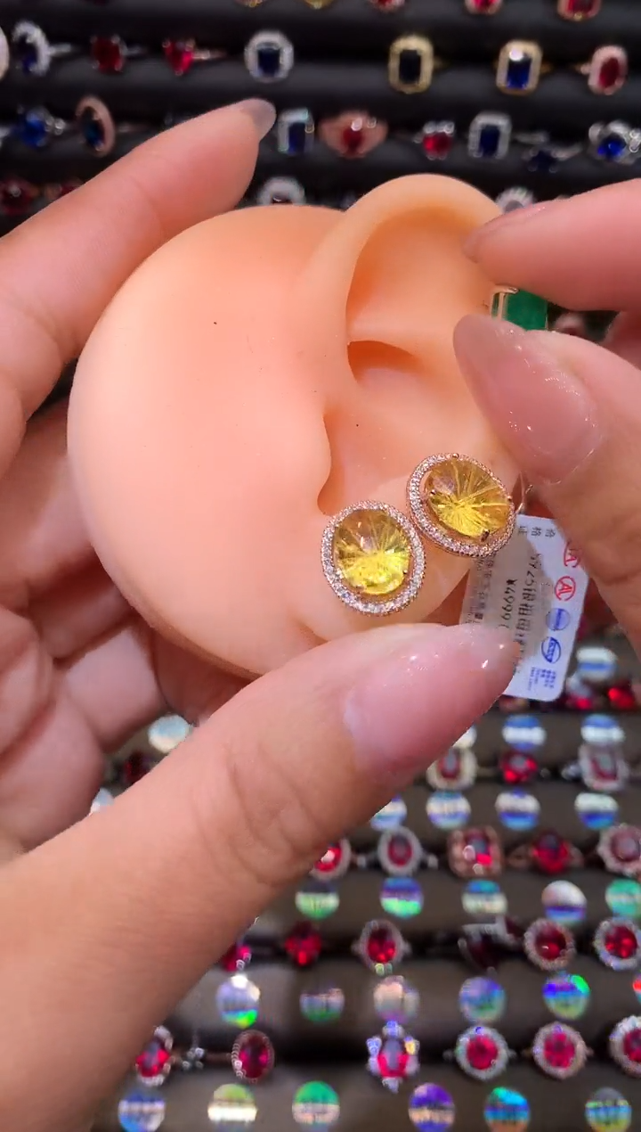 【闪购商品】水晶耳饰银S925镶嵌高温优化/合成处理810玫瑰金