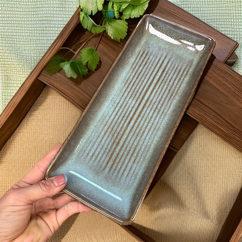 797 微瑕品复古绿长条盘