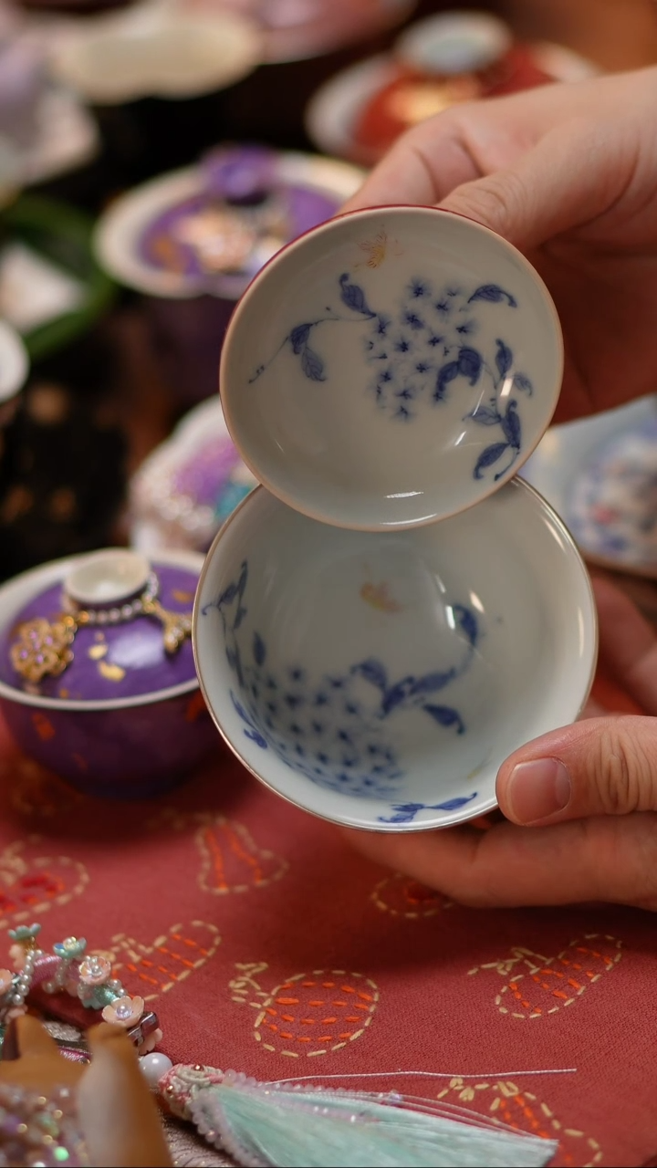 【闪购商品】盖碗豇豆红包银内绘团花盖碗