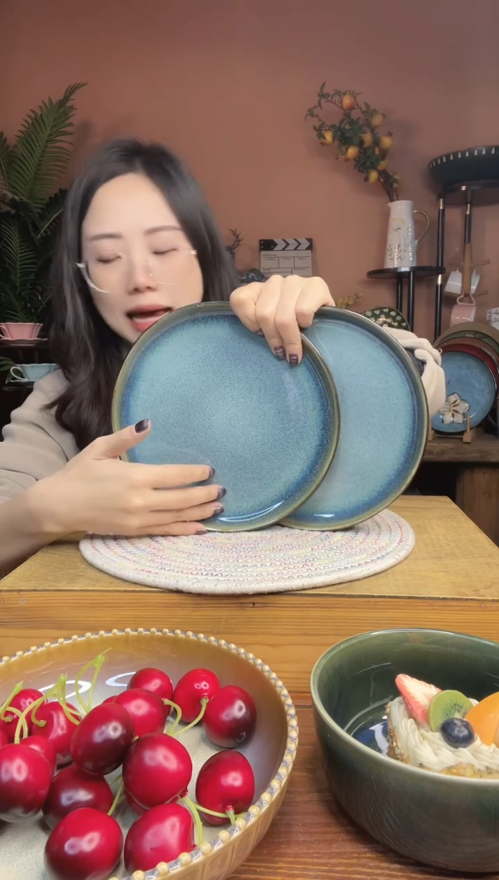 陶瓷8英寸云梦平盘 2件 微瑕疵