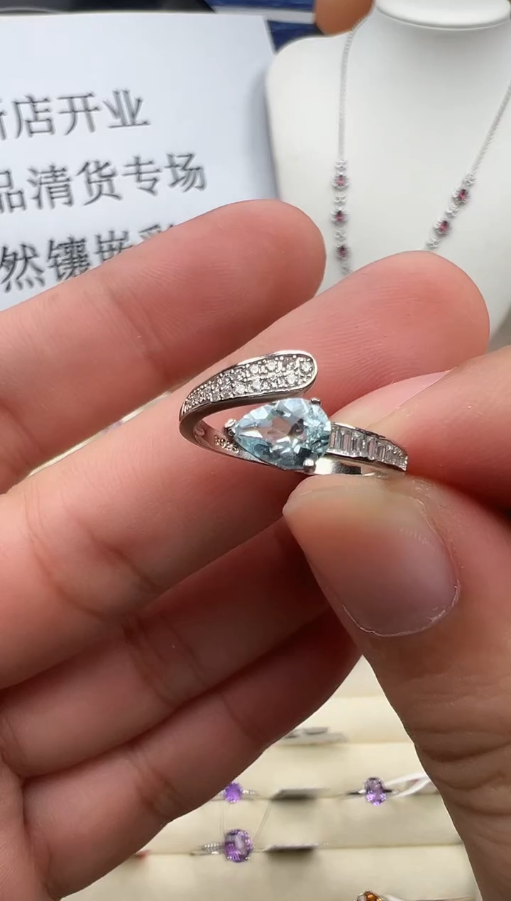 银S925镶嵌戒圈海蓝宝石30