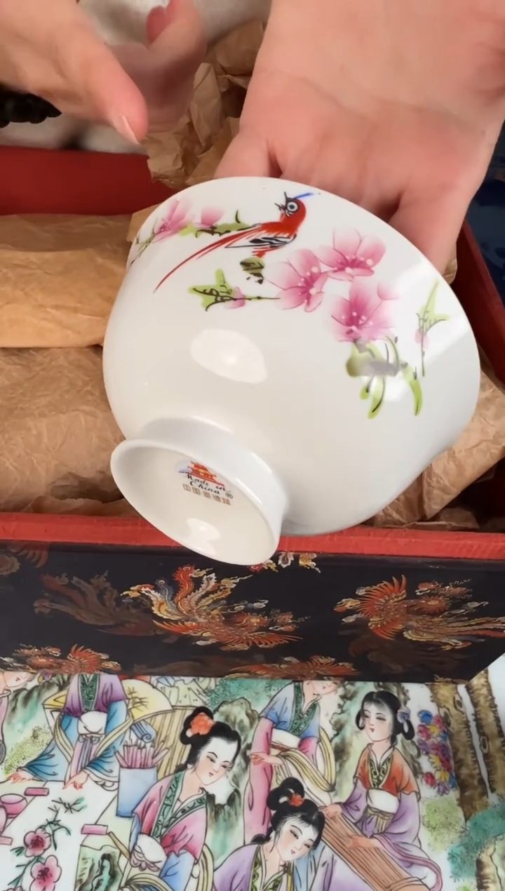 杯子瓷景德镇水点桃花碗