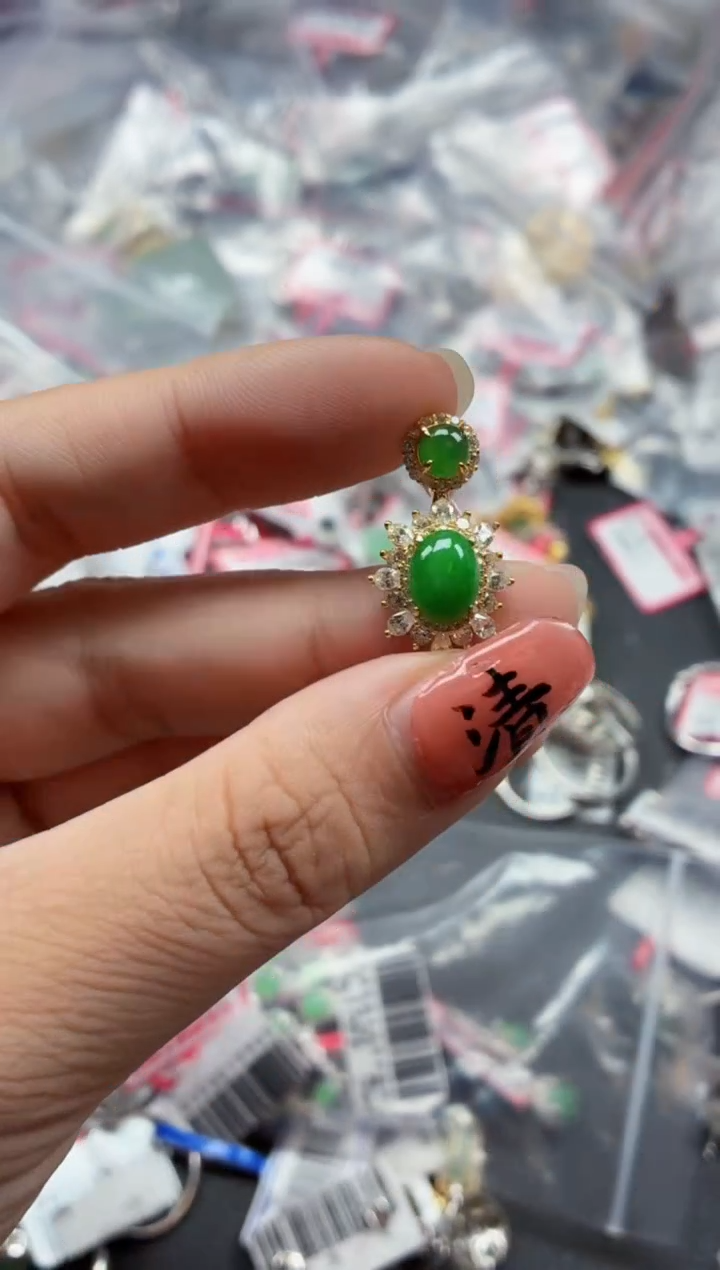 银S925镶嵌戒指翡翠天然A货缅甸翡翠