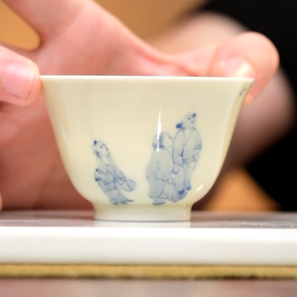 【网瓷福利】童趣仿古高温黄釉青花撇口杯