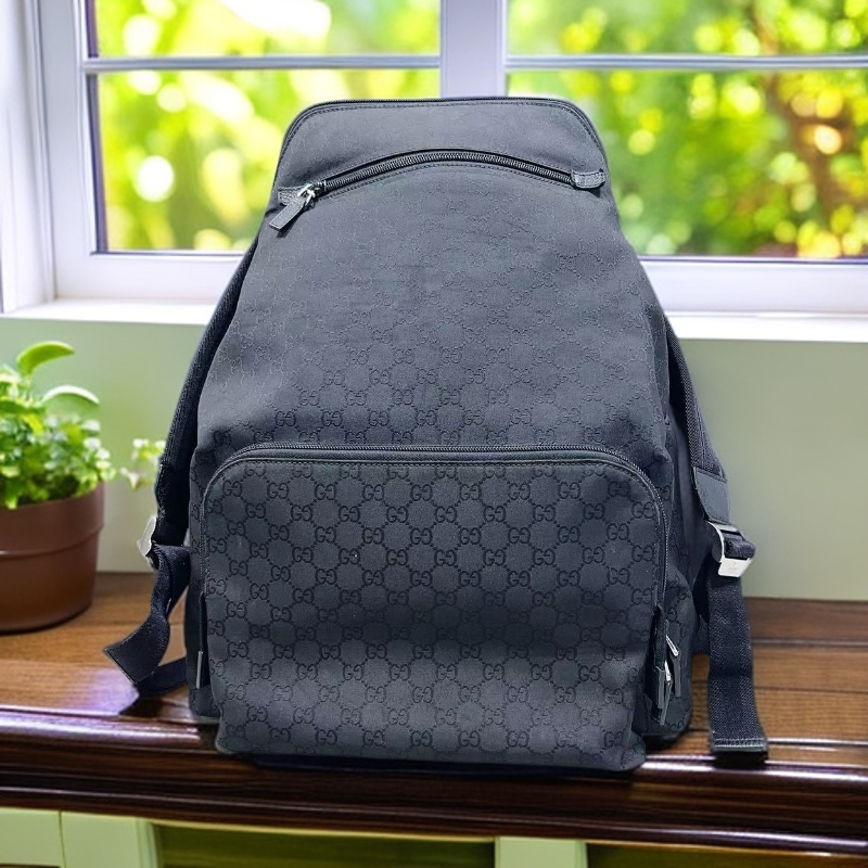 95新 GUCCI/古驰  黑色老花双肩包 1888 0472 