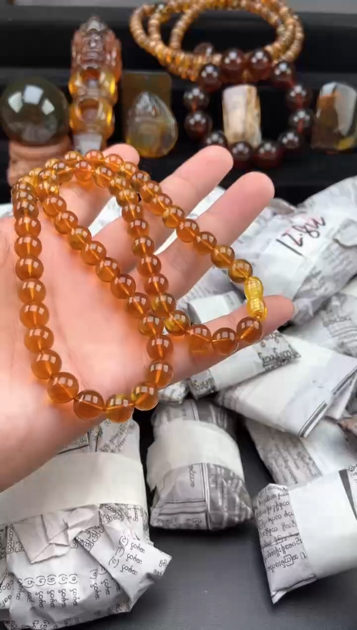 【闪购商品】琥珀手链未镶嵌浅金棕妈妈链
