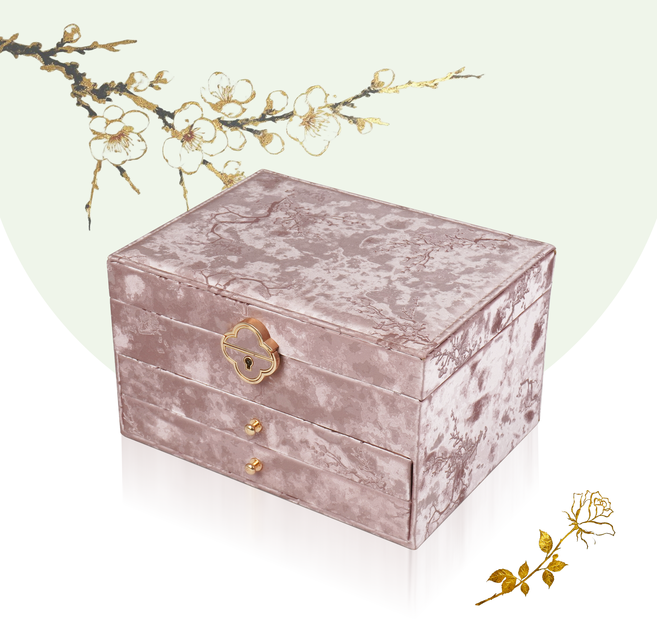 首饰盒/箱 古风梅花缎面首饰盒