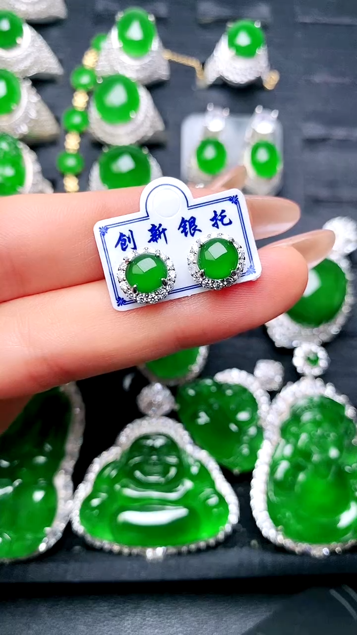 【闪购商品】翡翠耳钉银S925镶嵌耳钉