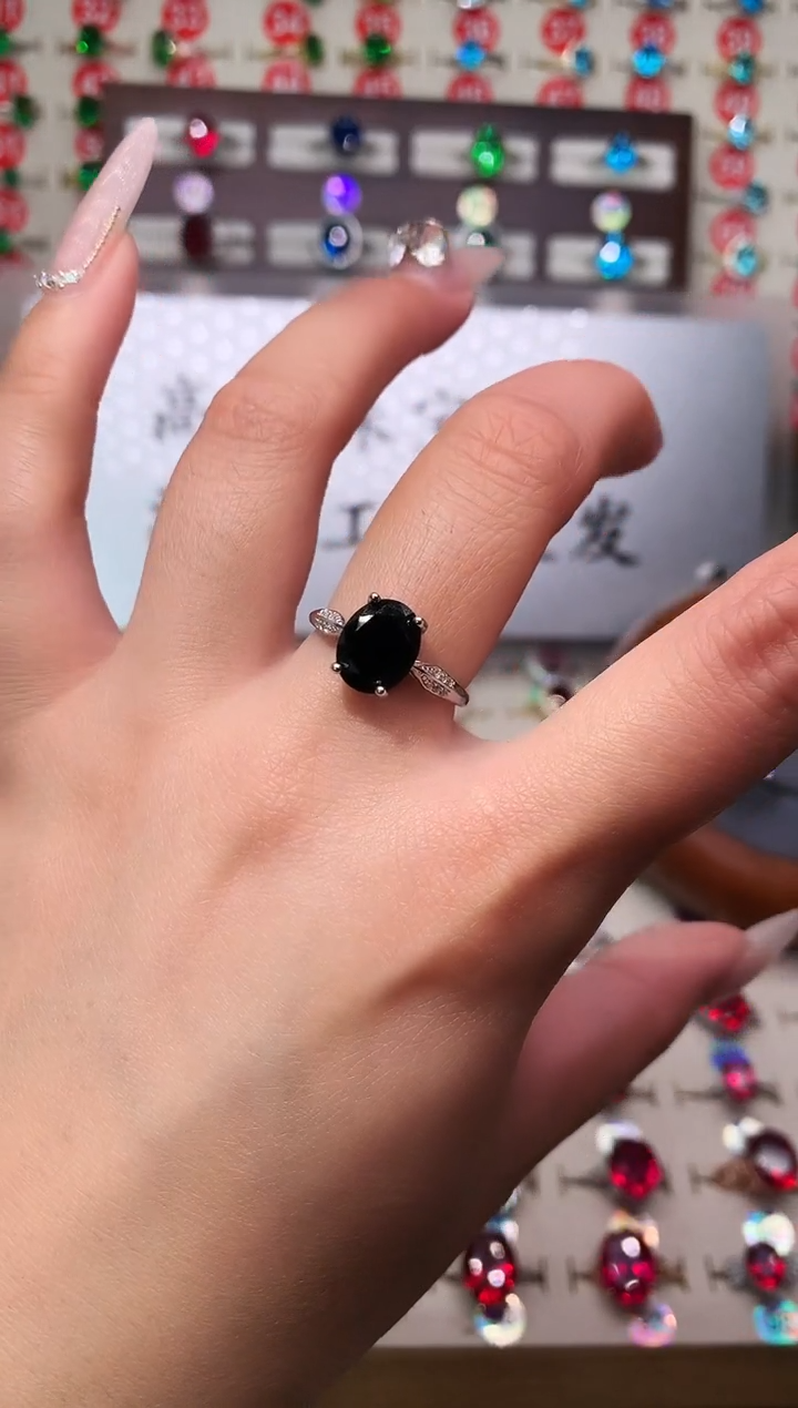 戒指蓝宝石银S925镶嵌8*10 银托