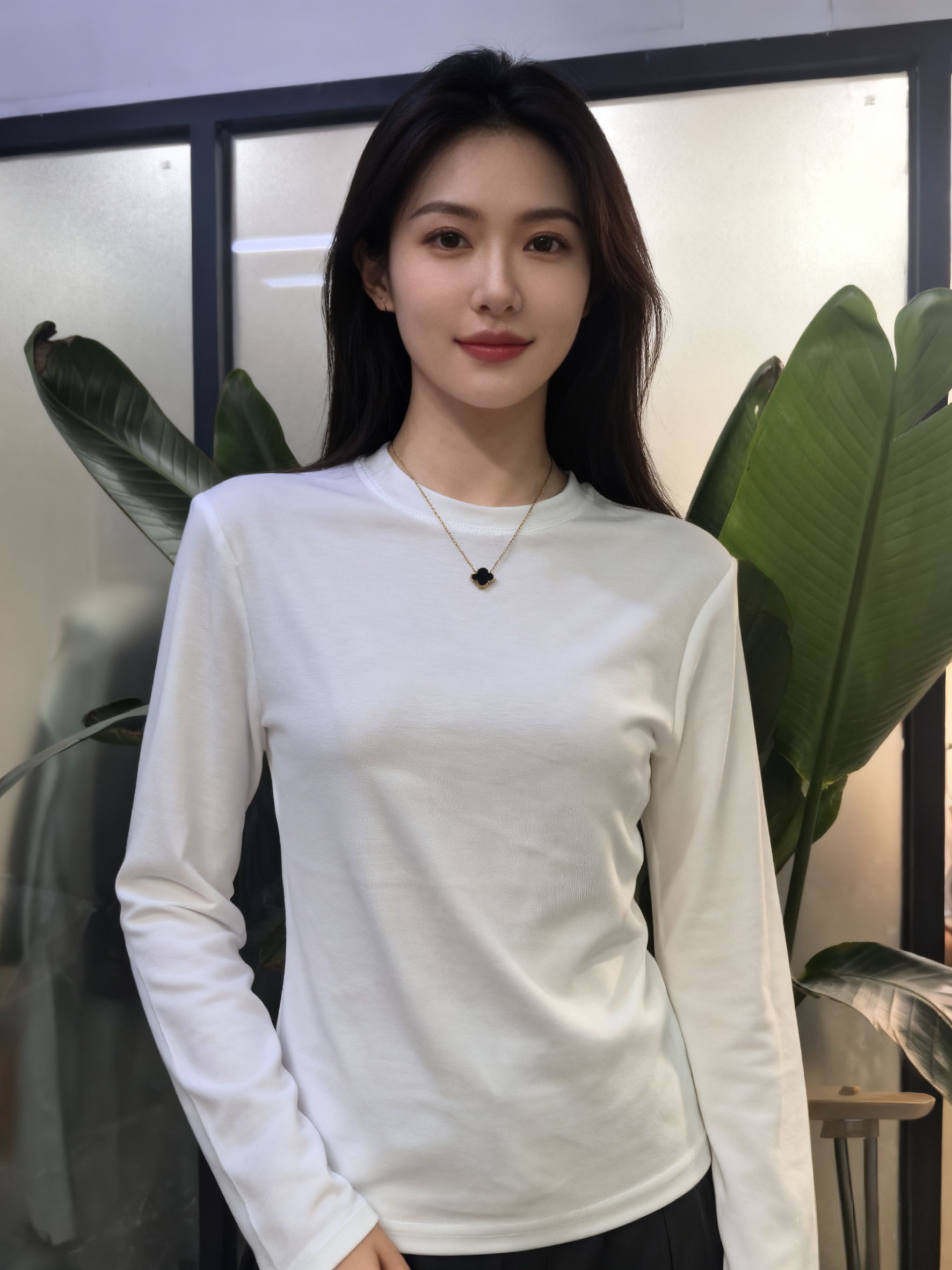 圆领纯色时尚百搭T恤女秋冬气质修身打底衫上衣内搭小衫