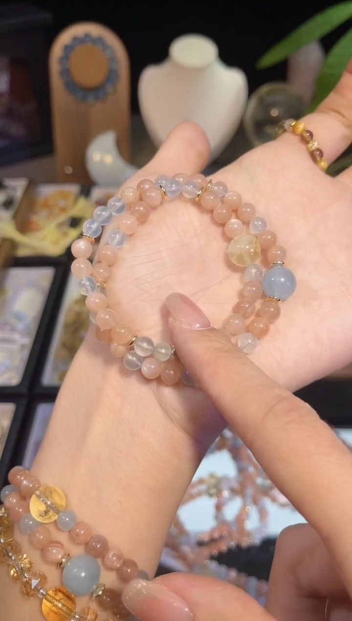 未镶嵌手串水晶双圈太阳石海蓝宝