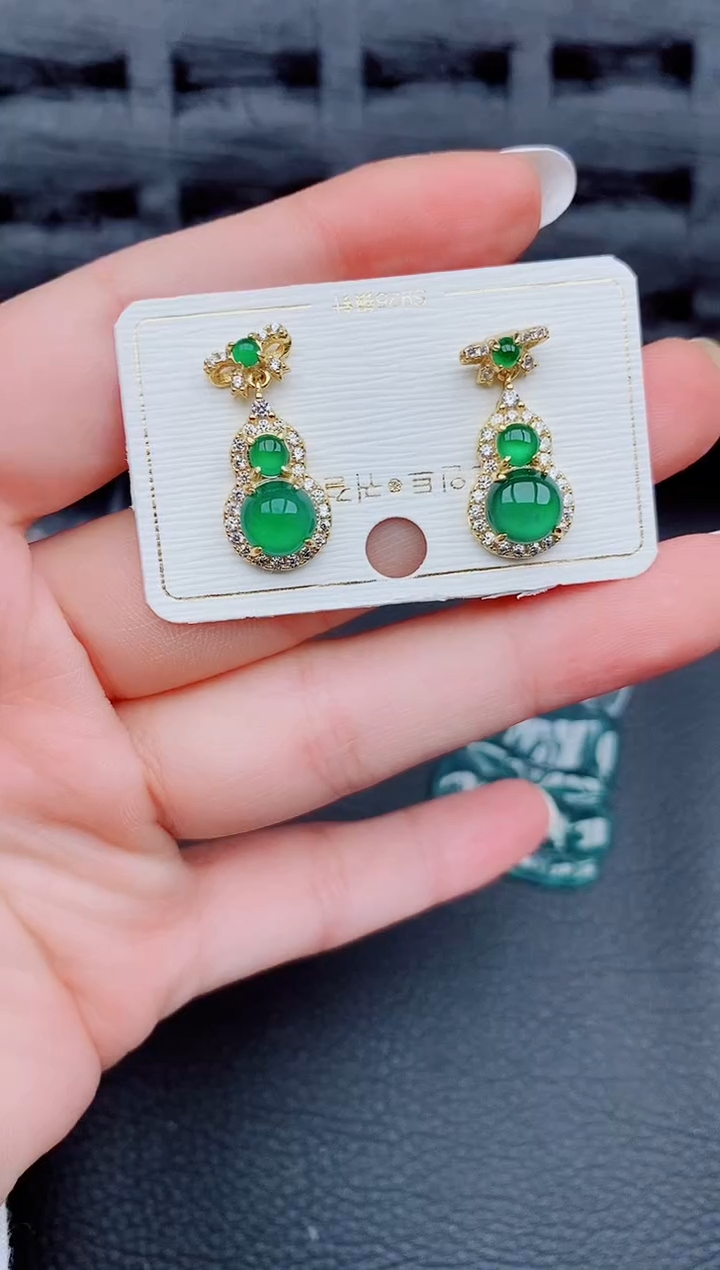 【闪购商品】翡翠耳饰银S925镶嵌天然a货翡翠767