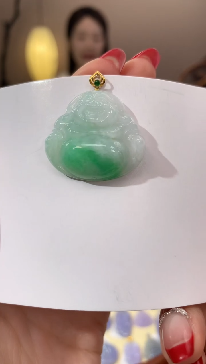 【闪购商品】翡翠颈饰18K金镶嵌天然缅甸a货翡翠