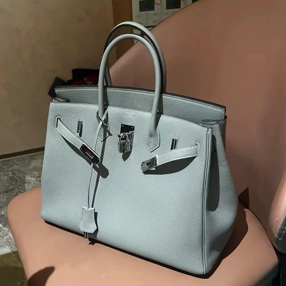 99新 Hermes/爱马仕 小花6欢 birkin 35 海鸥灰 togo皮 X刻银扣包