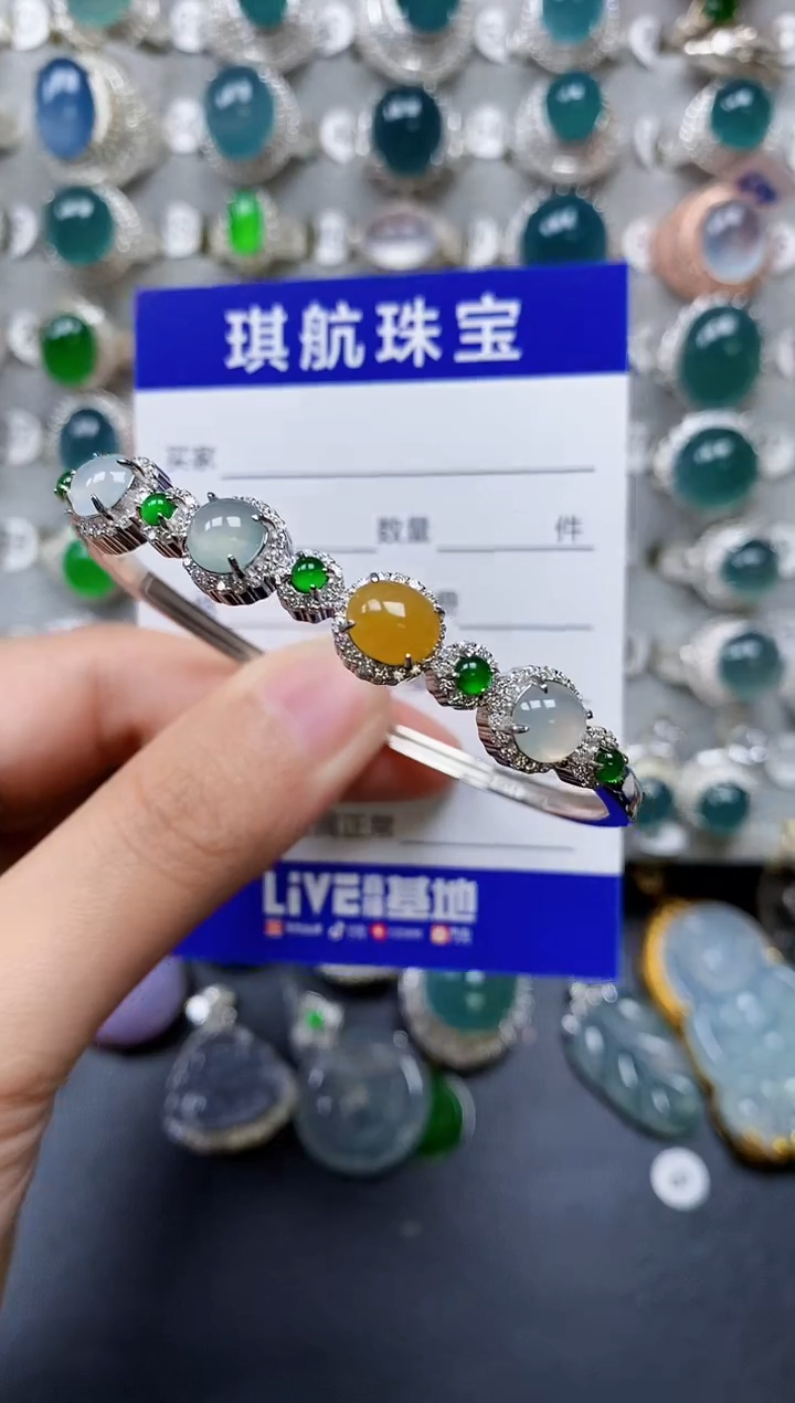 【闪购商品】翡翠手镯银S925镶嵌0350