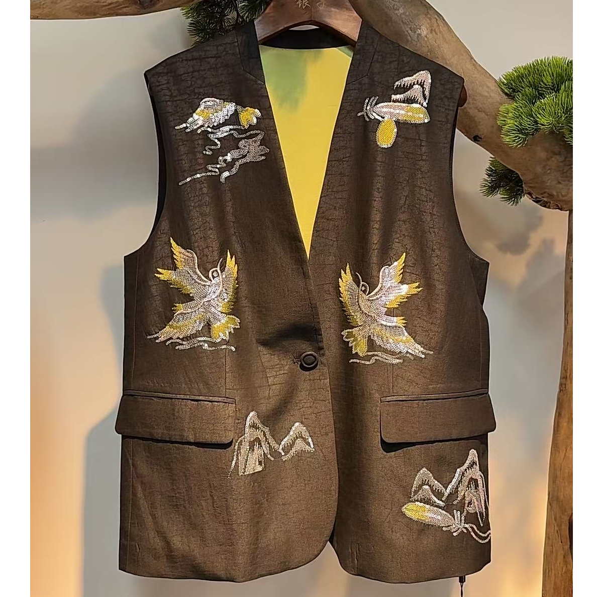 新款香云纱龟纹重工刺绣新中式马甲感GD78