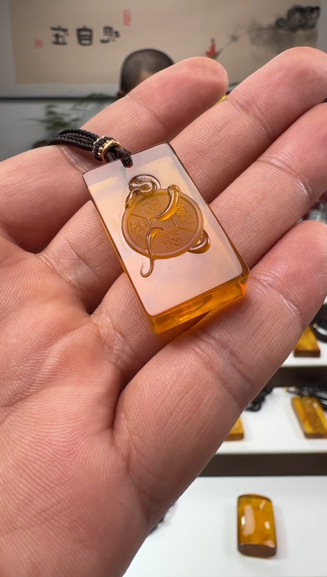 【闪购商品】琥珀颈饰未镶嵌缅甸琥珀青蛇铜钱如意吊坠