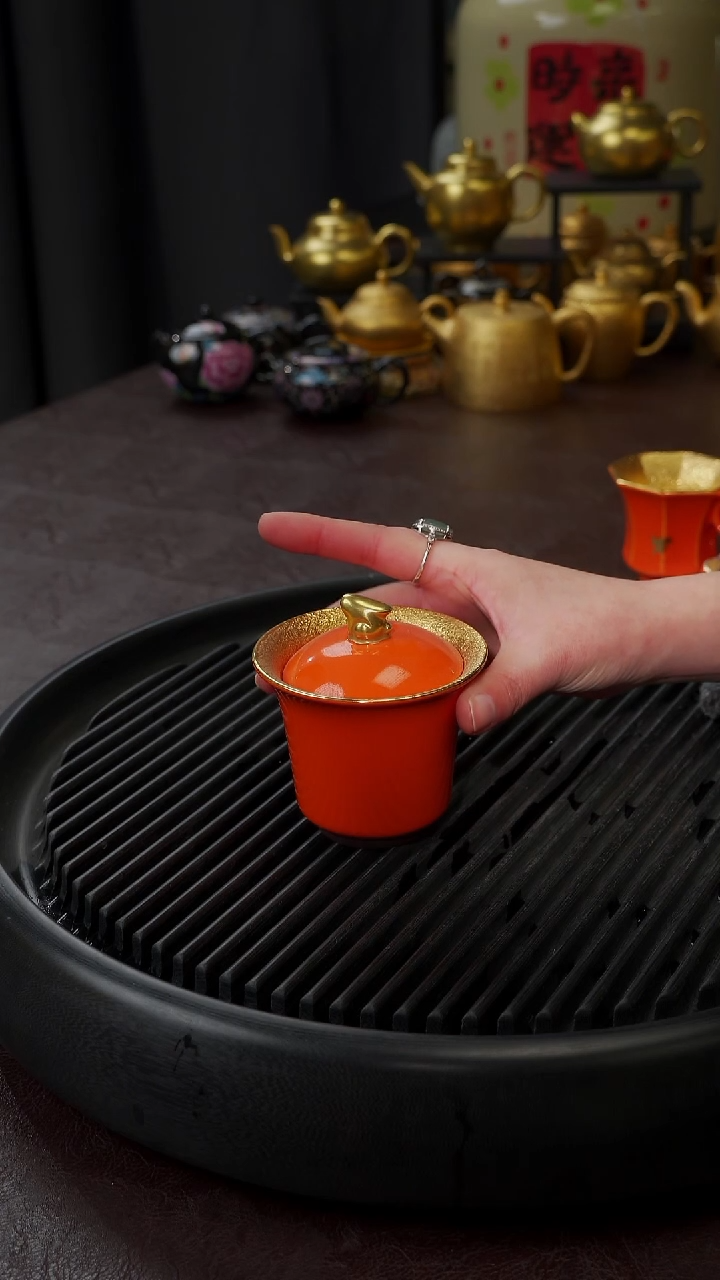 【闪购商品】杯【宜景窑爱马仕橙鎏金】兔子盖碗