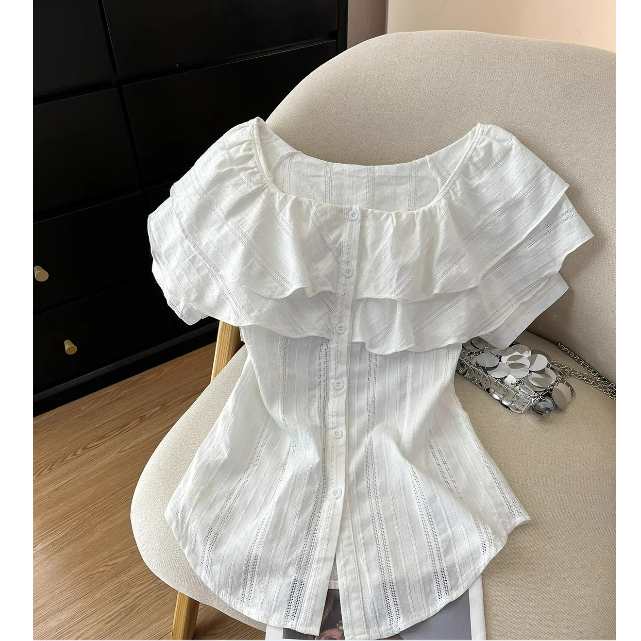 忍不住自留~太喜欢！夏季新款白色短袖衬衫女设计感时尚小众上衣