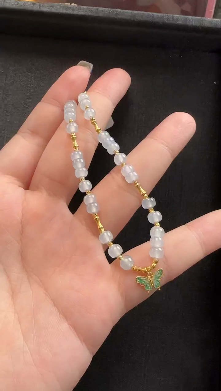 18K金镶嵌手链翡翠948算盘珠一条