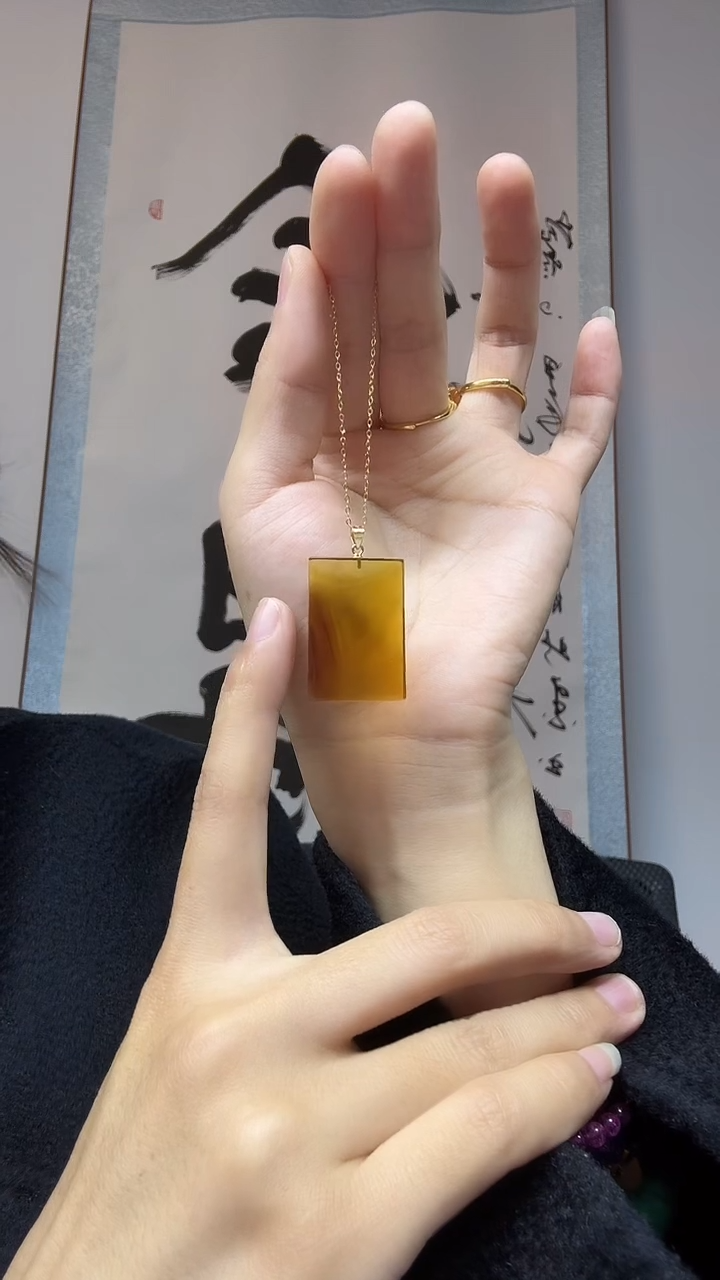 琥珀吊坠(不含链)银S925镶嵌无事牌