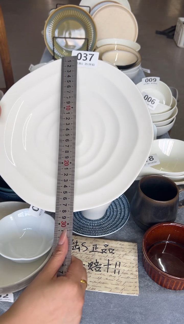 新骨瓷037瑕疵暖白 在水一方 11寸大盘