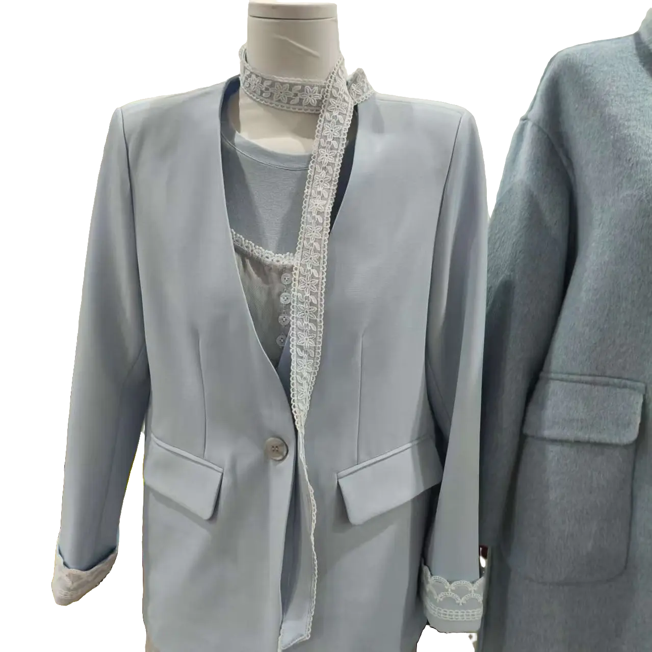 春秋新款蕾丝拼接飘带V领西装外套女通勤休闲显瘦百搭上衣