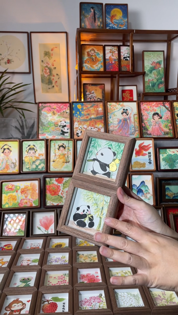 【闪购商品】国画【提钱熊猫竹子熊猫】纯手绘国画摆台